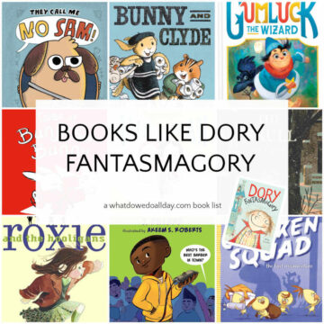 Collage of children's book covers with text overlay, Books like Dory Fantasmagory.