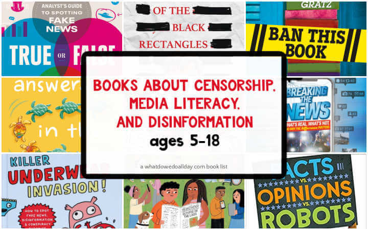 Collage of books about censorship