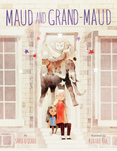 Maud and Grand-Maud book cover with illustration of grandmother and granddaughter under imagination animals.