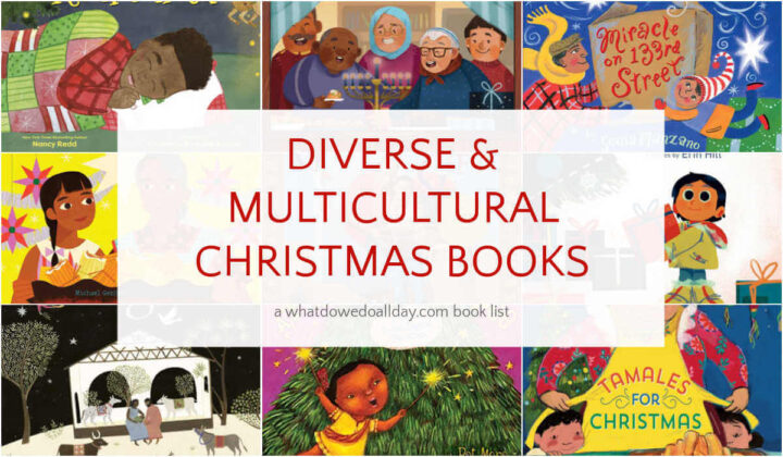 Collage of picture books with text overlay that reads, Diverse and Multicultural Christmas Books.