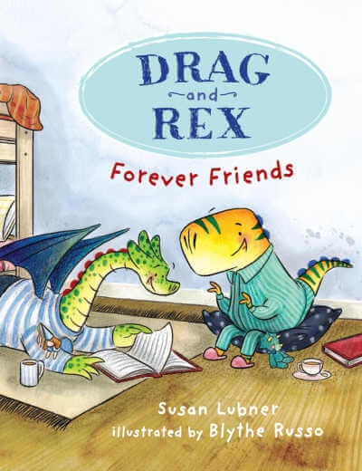 Drag and Rex book cover with illustration of dragon and dinosaur in bedroom