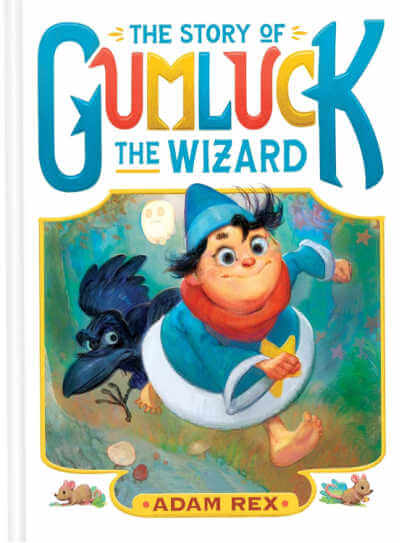 Gumluck the wizard book cover with illustration of wizard and raven running.