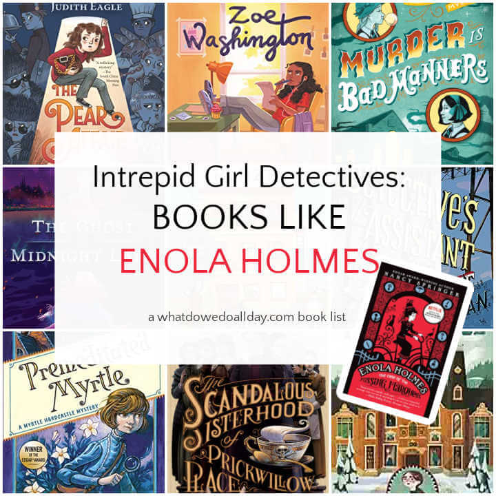 Collage of books like Enola Holmes mysteries