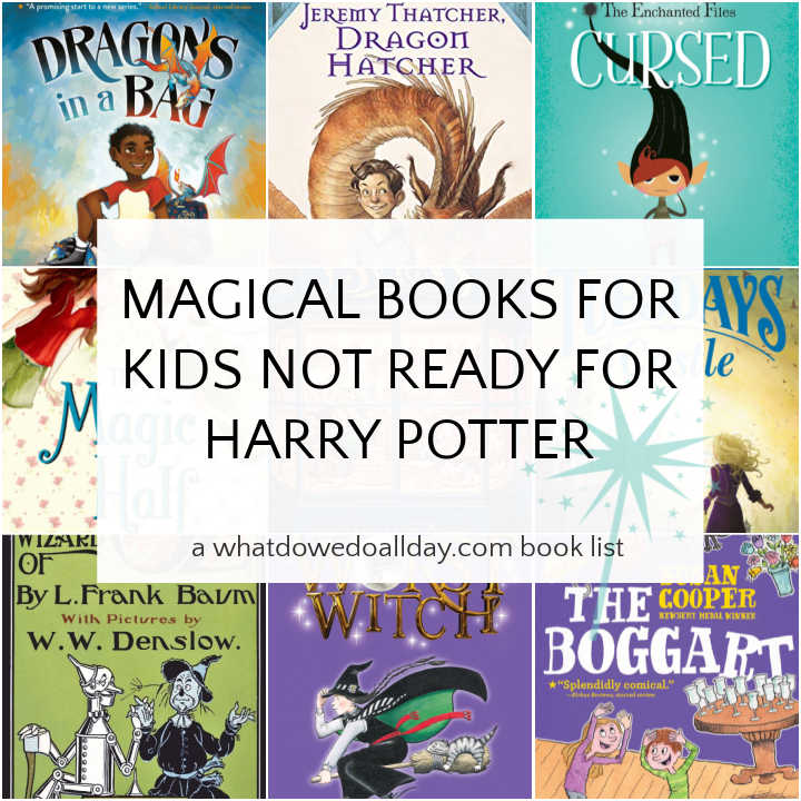 Collage of children's book covers of books for kids not ready for Harry Potter 