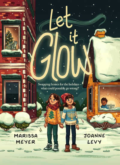 Let it Glow book cover with illustration of two girls on winter street.