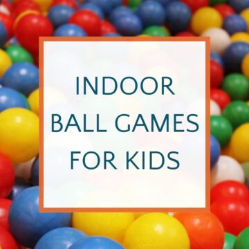 Colorful balls in background with text overlay "indoor ball games for kids"