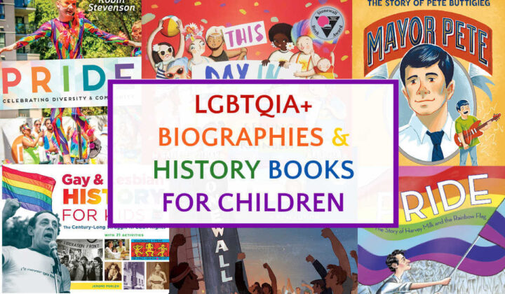 Collage of LGBTQ history books for kids.