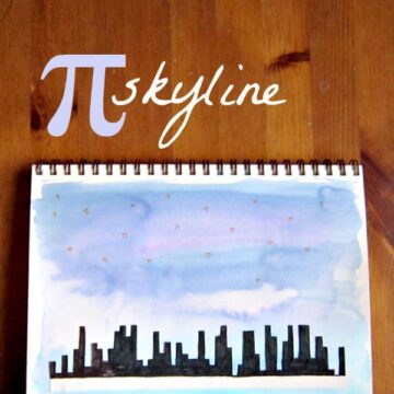 Math art projects for kids -- a pi city skyline. Pi stars in the sky.