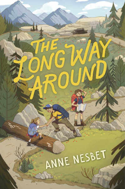 The Long Way Around book cover with illustration of three hikers in mountains.