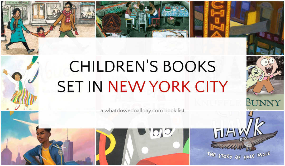 Collage of book covers with text overlay that reads, Children's Books set in New York City.