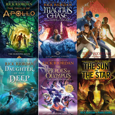 Collage of six Riordan books