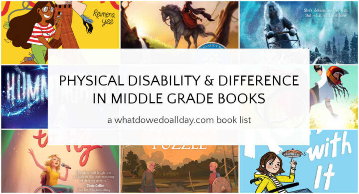 collage of book covers of titles for book list Physical disability in middle grade books