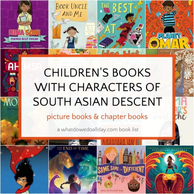 collage of children's books with south asian characters