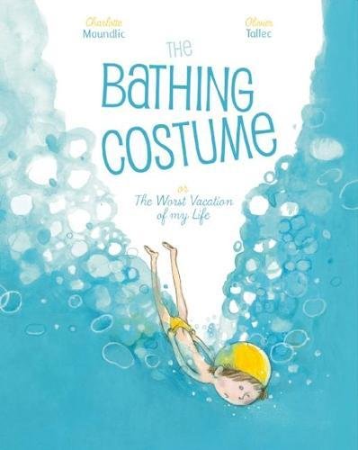 Bathing Costume, picture book cover with illustration of child diving under water.