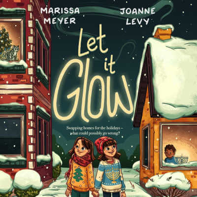 Let It Glow audiobook with illustration of two girls on a snowy street.