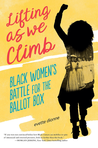 Lifting As We Climb, book cover with illustration of woman lifting her fist. 